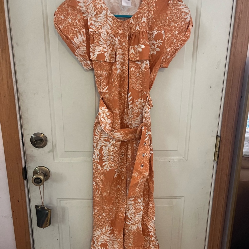 Anthropologie/Steele Women's Orange Floral Belted Midi Dress - Like New